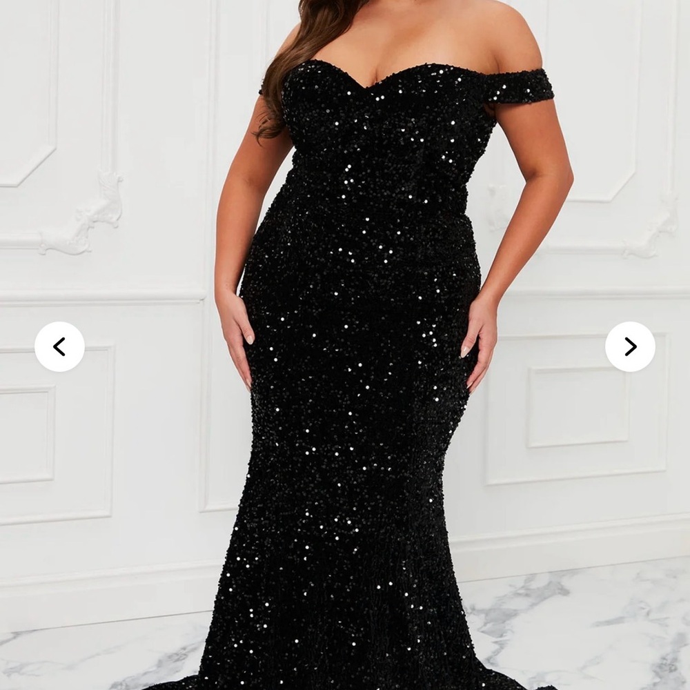 Fashion Nova Black Off-Shoulder Sequin Mermaid Gown